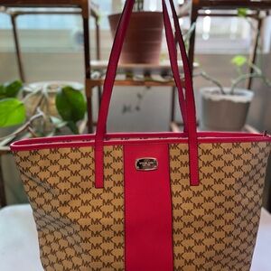 Michael Kors Tan and Pink Tote Bag
